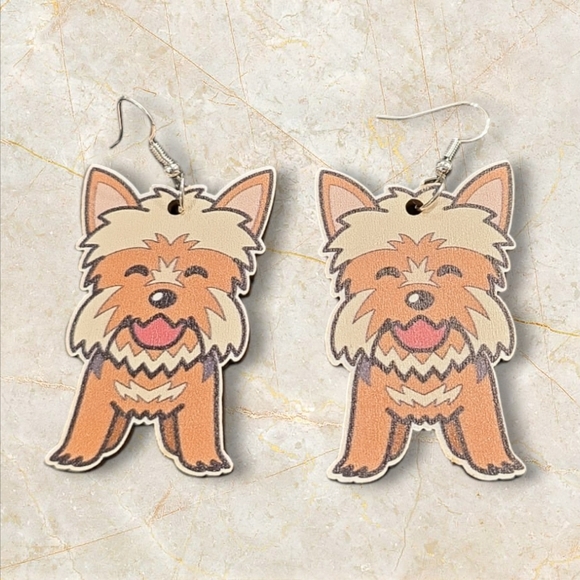 Wooden Dog Dangle Earrings - Picture 1 of 2